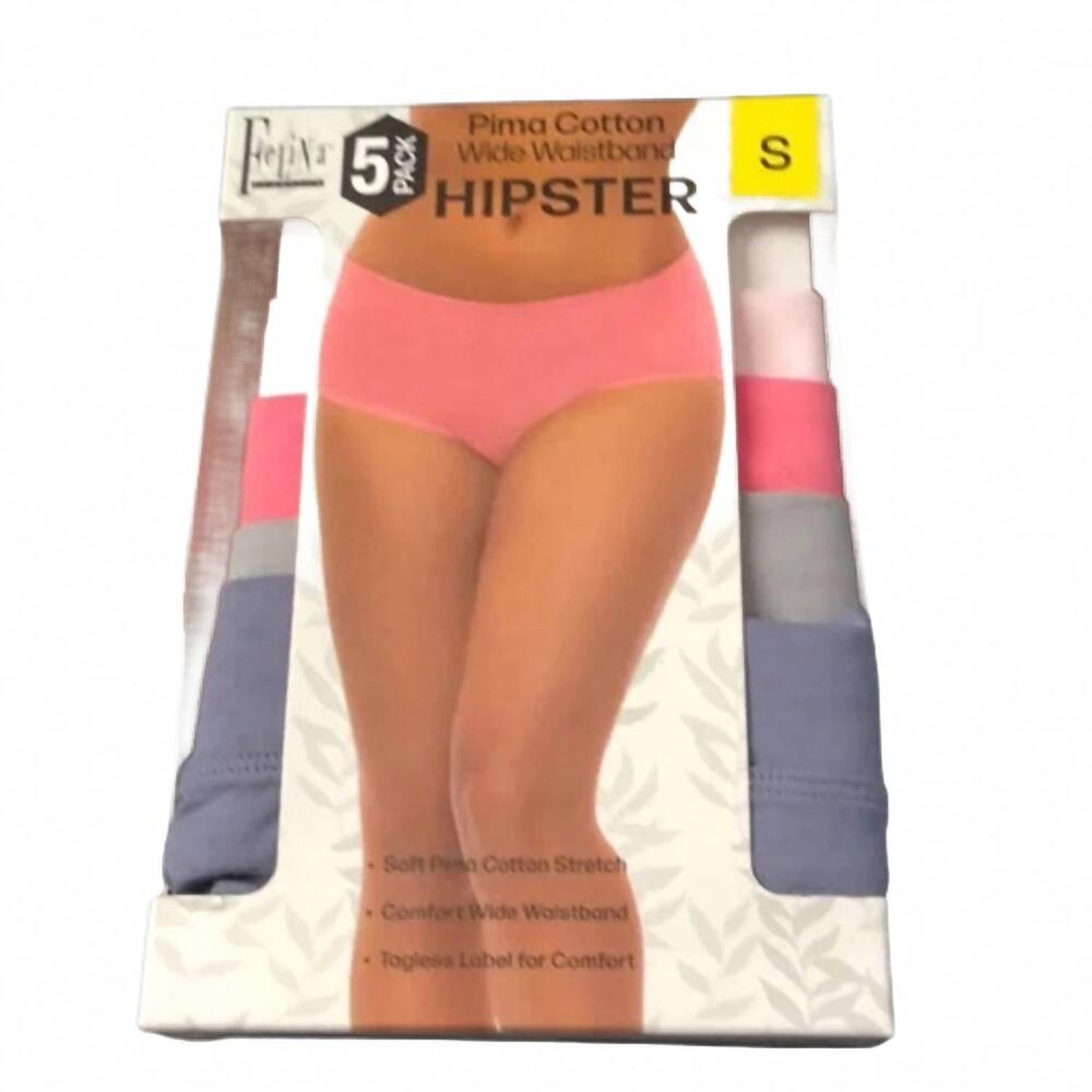 NEW FELINA women's cotton stretch hipster, 5 pack in blue multi